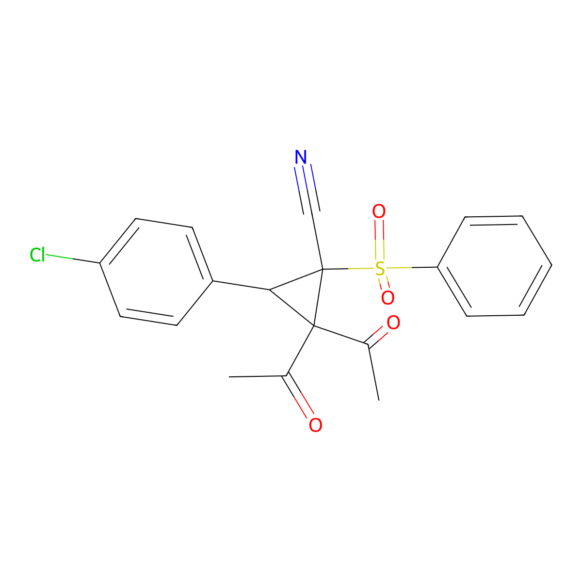 2,2-Diacetyl-1-(benzenesulfonyl)-3-(4-chlorophenyl)cyclopropane-1-carbonitrile molecular structure, CAS 860611-37-6