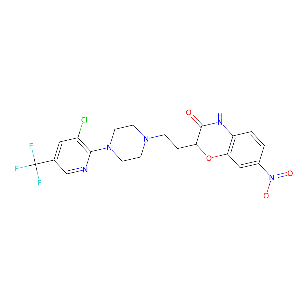 2-(2-{4-[3-chloro-5-(trifluoromethyl)-2-pyridinyl]piperazino}ethyl)-7-nitro-2H-1,4-benzoxazin-3(4H)-one molecular structure, CAS 860611-53-6