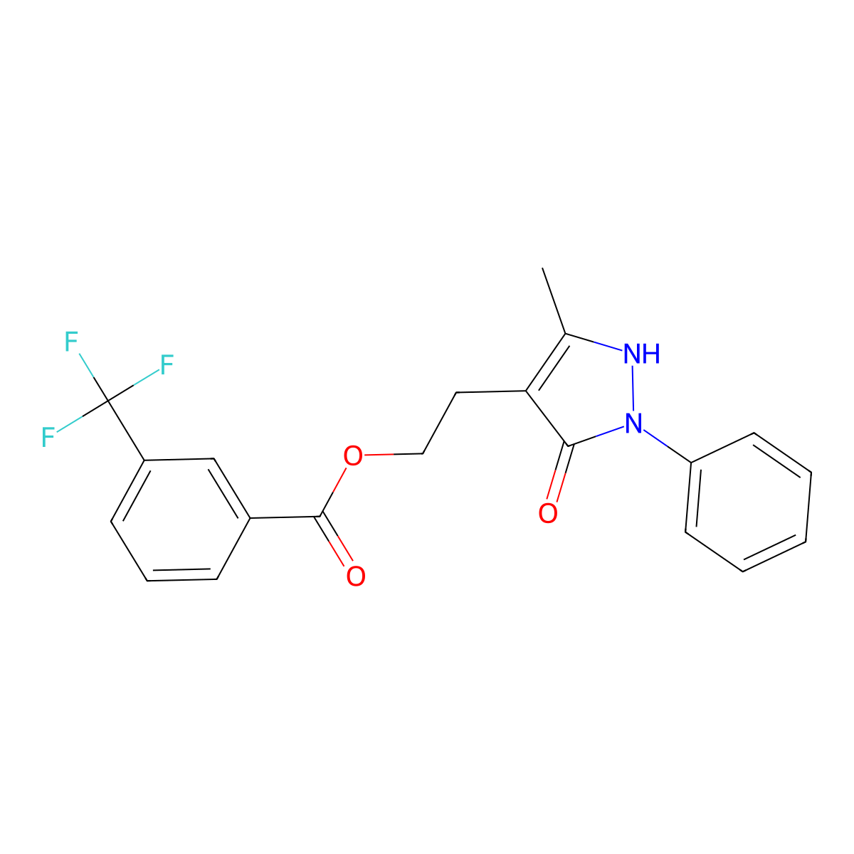 2-(5-methyl-3-oxo-2-phenyl-2,3-dihydro-1H-pyrazol-4-yl)ethyl 3-(trifluoromethyl)benzenecarboxylate molecular structure, CAS 860611-58-1