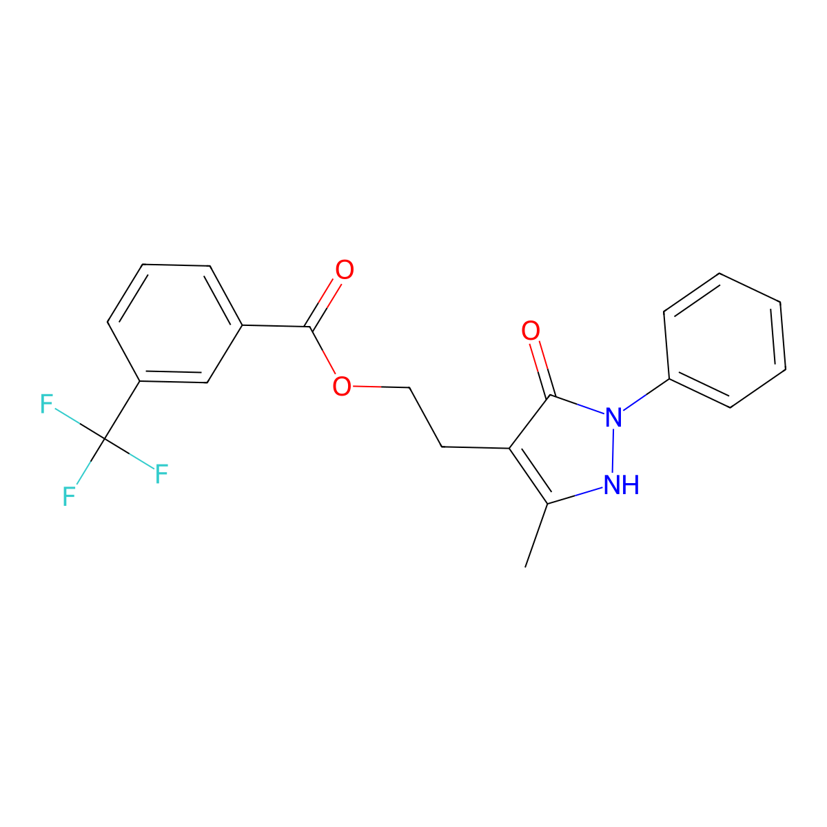 2-(5-methyl-3-oxo-2-phenyl-2,3-dihydro-1H-pyrazol-4-yl)ethyl 3-(trifluoromethyl)benzenecarboxylate molecular structure, CAS 860611-58-1
