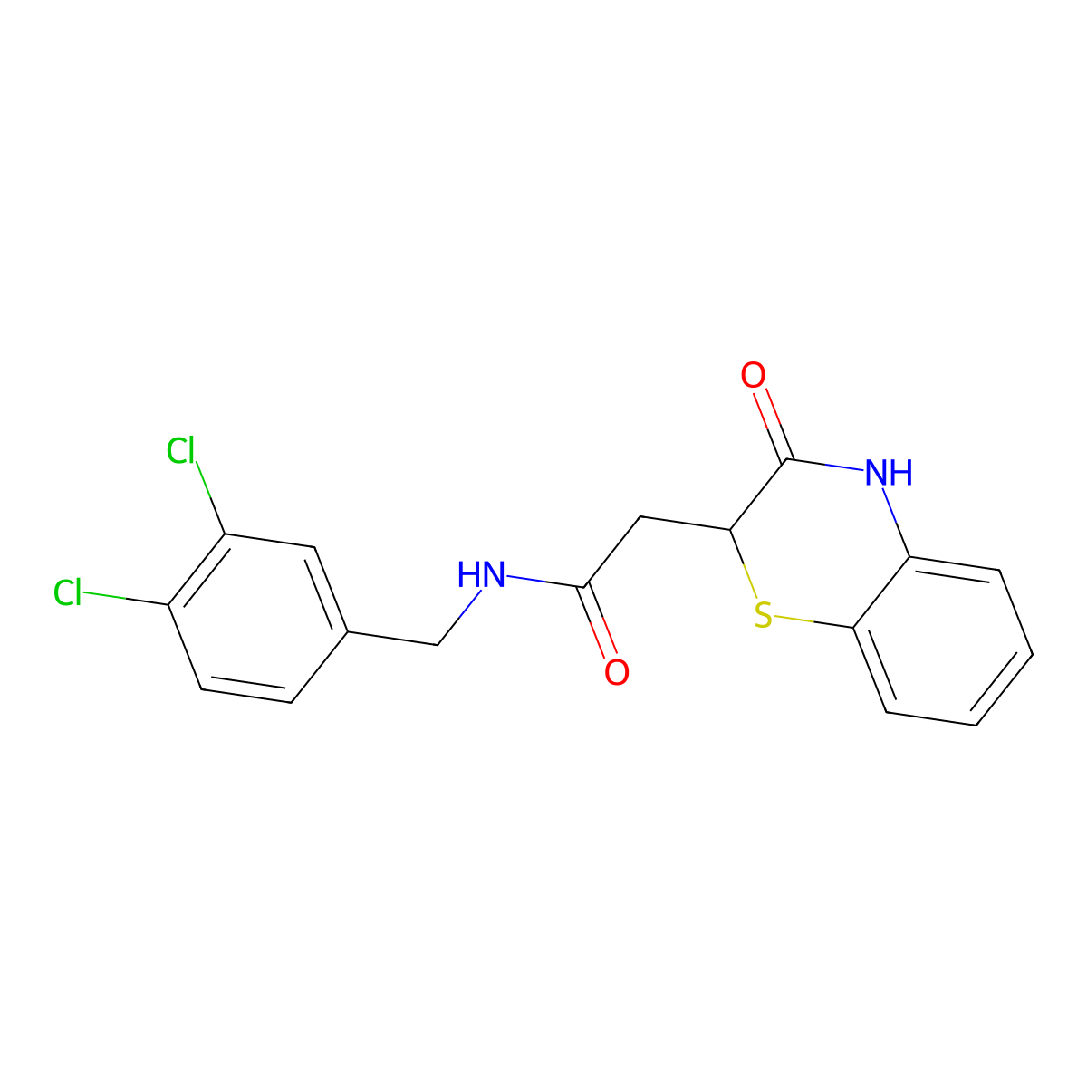 N-(3,4-dichlorobenzyl)-2-(3-oxo-3,4-dihydro-2H-1,4-benzothiazin-2-yl)acetamide molecular structure, CAS 860611-62-7