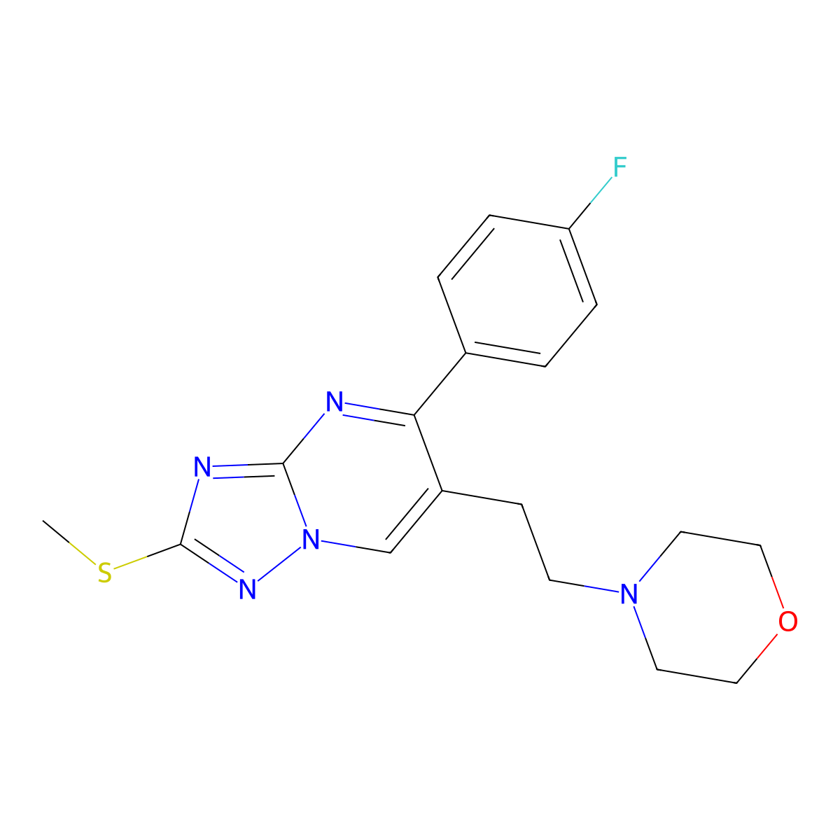 5-(4-Fluorophenyl)-2-(methylsulfanyl)-6-(2-morpholinoethyl)[1,2,4]triazolo[1,5-a]pyrimidine molecular structure, CAS 860611-65-0