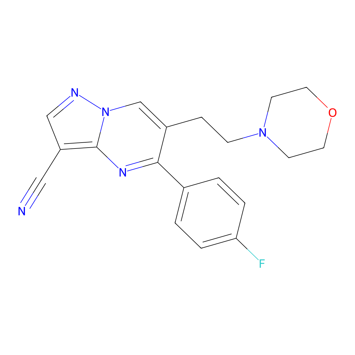 5-(4-Fluorophenyl)-6-(2-morpholinoethyl)pyrazolo[1,5-a]pyrimidine-3-carbonitrile molecular structure, CAS 860611-66-1