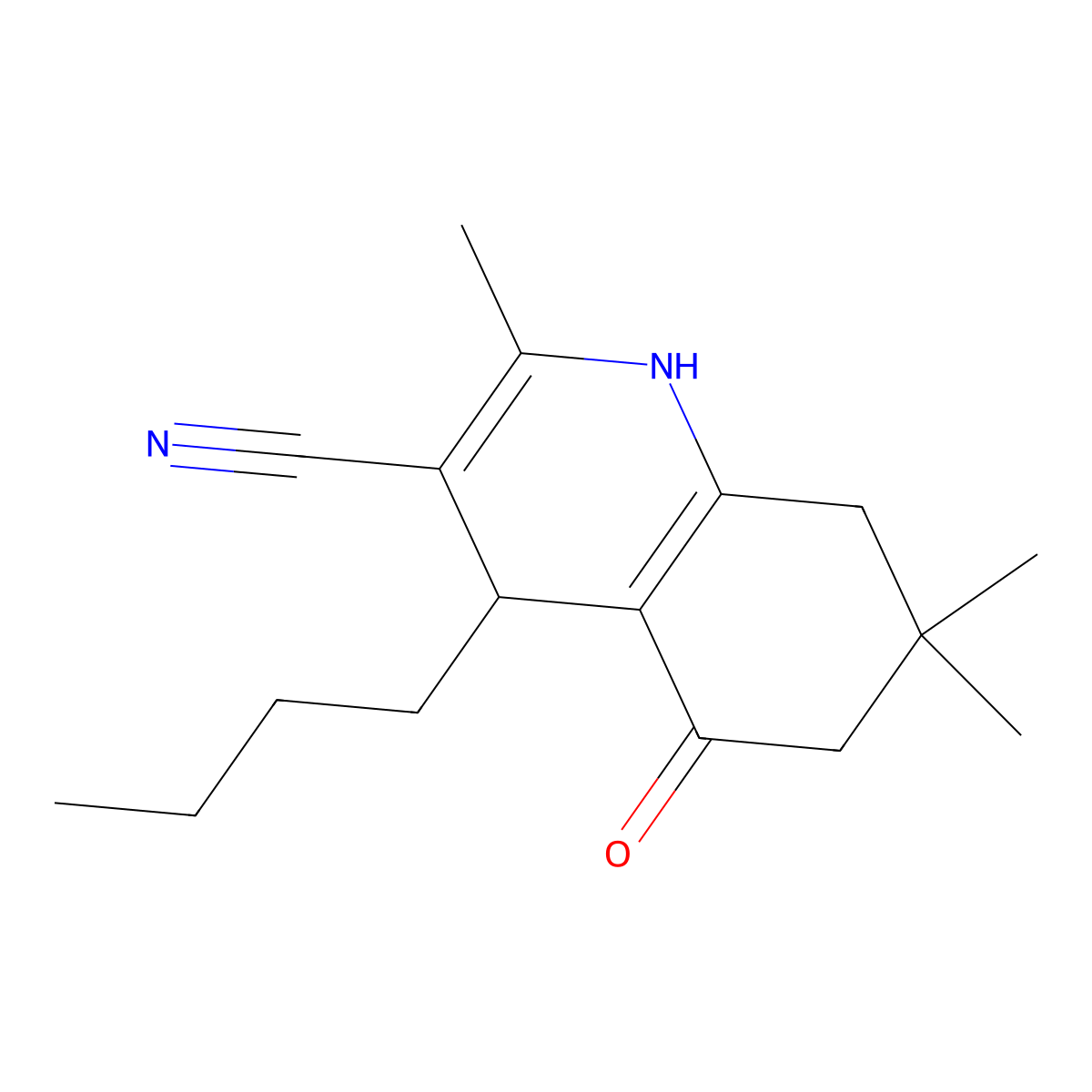 4-Butyl-2,7,7-trimethyl-5-oxo-1,4,5,6,7,8-hexahydro-3-quinolinecarbonitrile molecular structure, CAS 860611-69-4