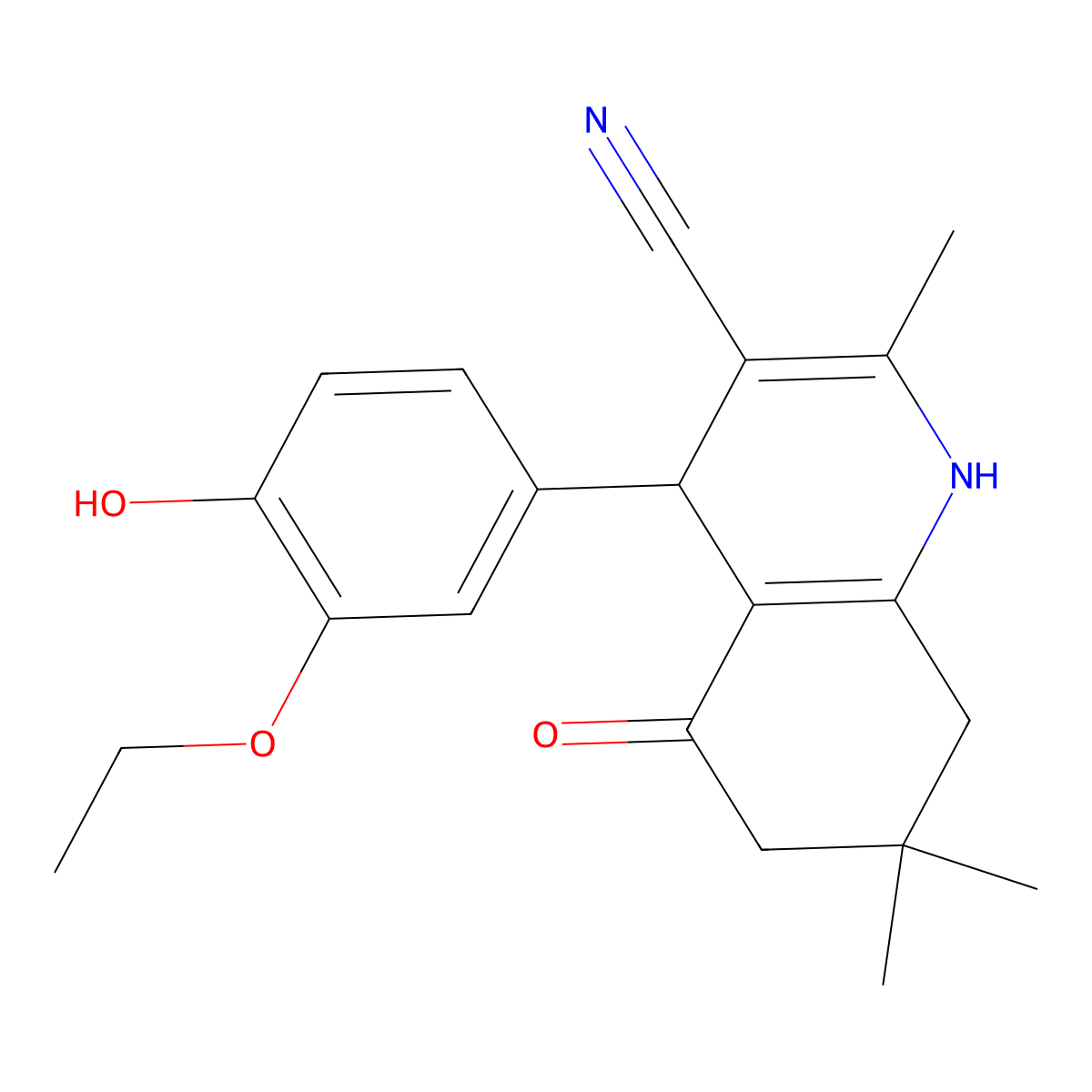 4-(3-Ethoxy-4-hydroxyphenyl)-2,7,7-trimethyl-5-oxo-1,4,5,6,7,8-hexahydro-3-quinolinecarbonitrile molecular structure, CAS 860611-70-7