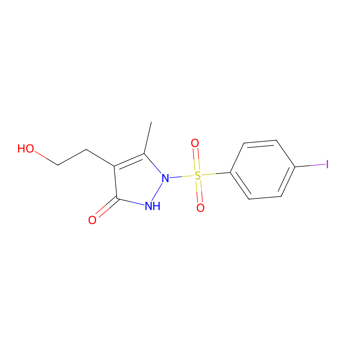 4-(2-hydroxyethyl)-1-[(4-iodophenyl)sulfonyl]-5-methyl-1,2-dihydro-3H-pyrazol-3-one molecular structure, CAS 860611-73-0