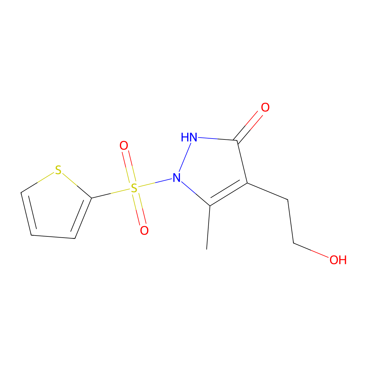 4-(2-hydroxyethyl)-5-methyl-1-(2-thienylsulfonyl)-1,2-dihydro-3H-pyrazol-3-one molecular structure, CAS 860611-84-3