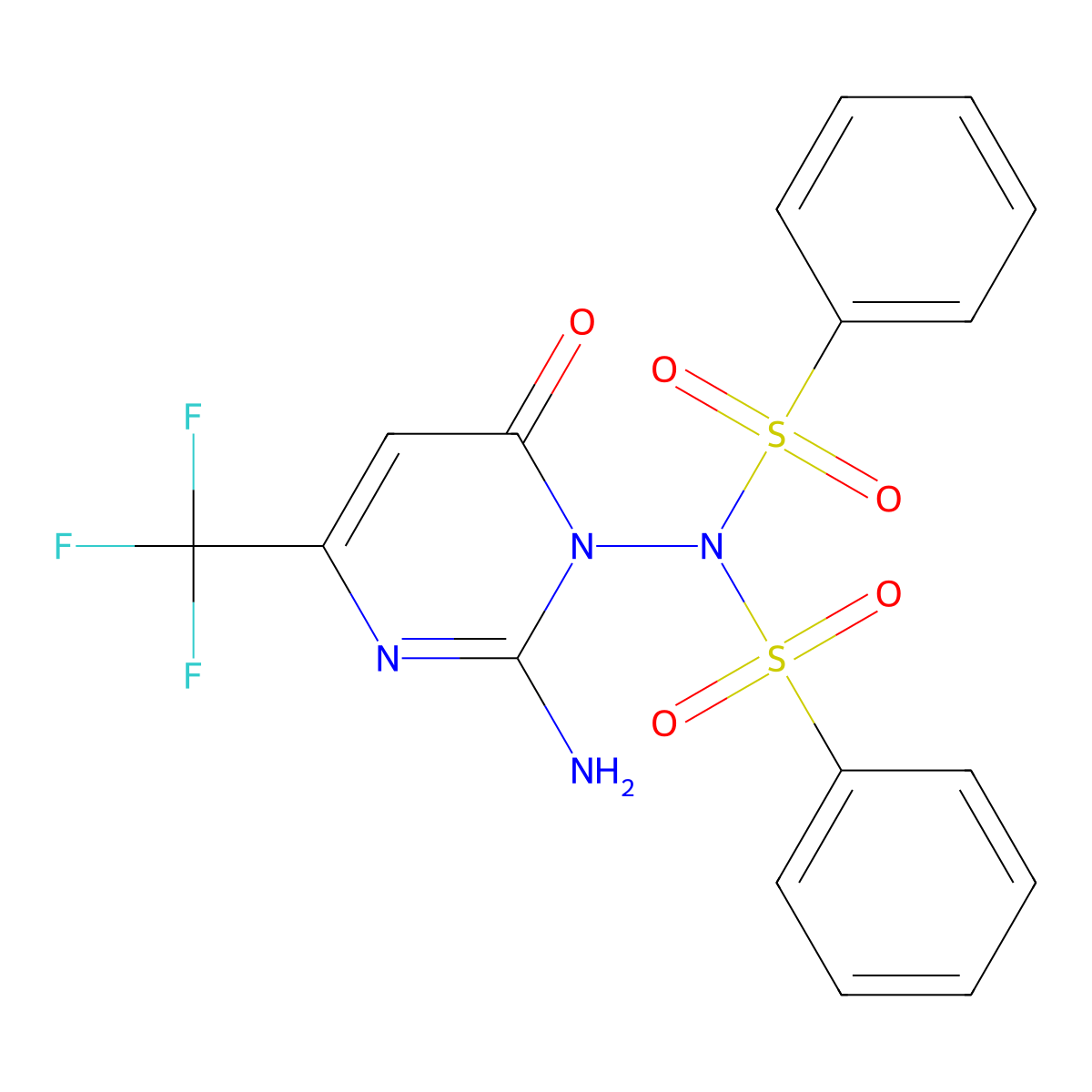 N-[2-amino-6-oxo-4-(trifluoromethyl)-1(6H)-pyrimidinyl]-N-(phenylsulfonyl)benzenesulfonamide molecular structure, CAS 860611-91-2