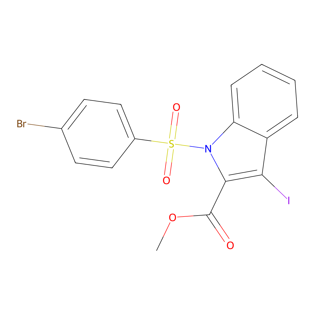 methyl 1-[(4-bromophenyl)sulfonyl]-3-iodo-1H-indole-2-carboxylate molecular structure, CAS 860611-95-6
