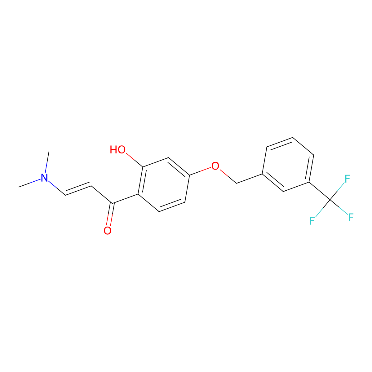 (E)-3-(dimethylamino)-1-(2-hydroxy-4-{[3-(trifluoromethyl)benzyl]oxy}phenyl)-2-propen-1-one molecular structure, CAS 860611-96-7