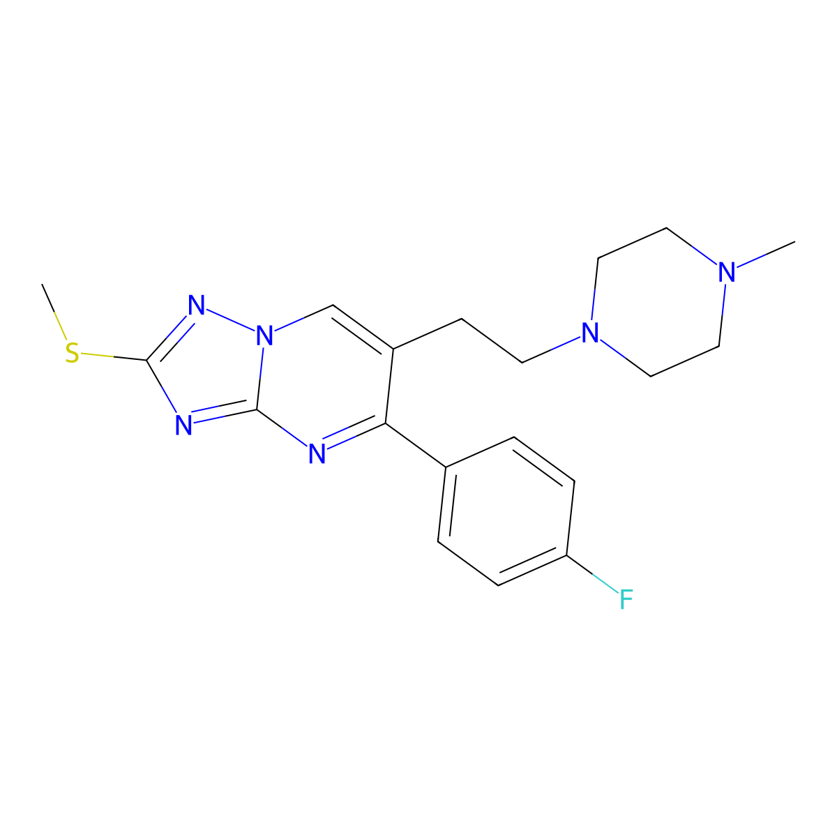 5-(4-Fluorophenyl)-6-[2-(4-methylpiperazino)ethyl]-2-(methylsulfanyl)[1,2,4]triazolo[1,5-a]pyrimidine molecular structure, CAS 860612-12-0