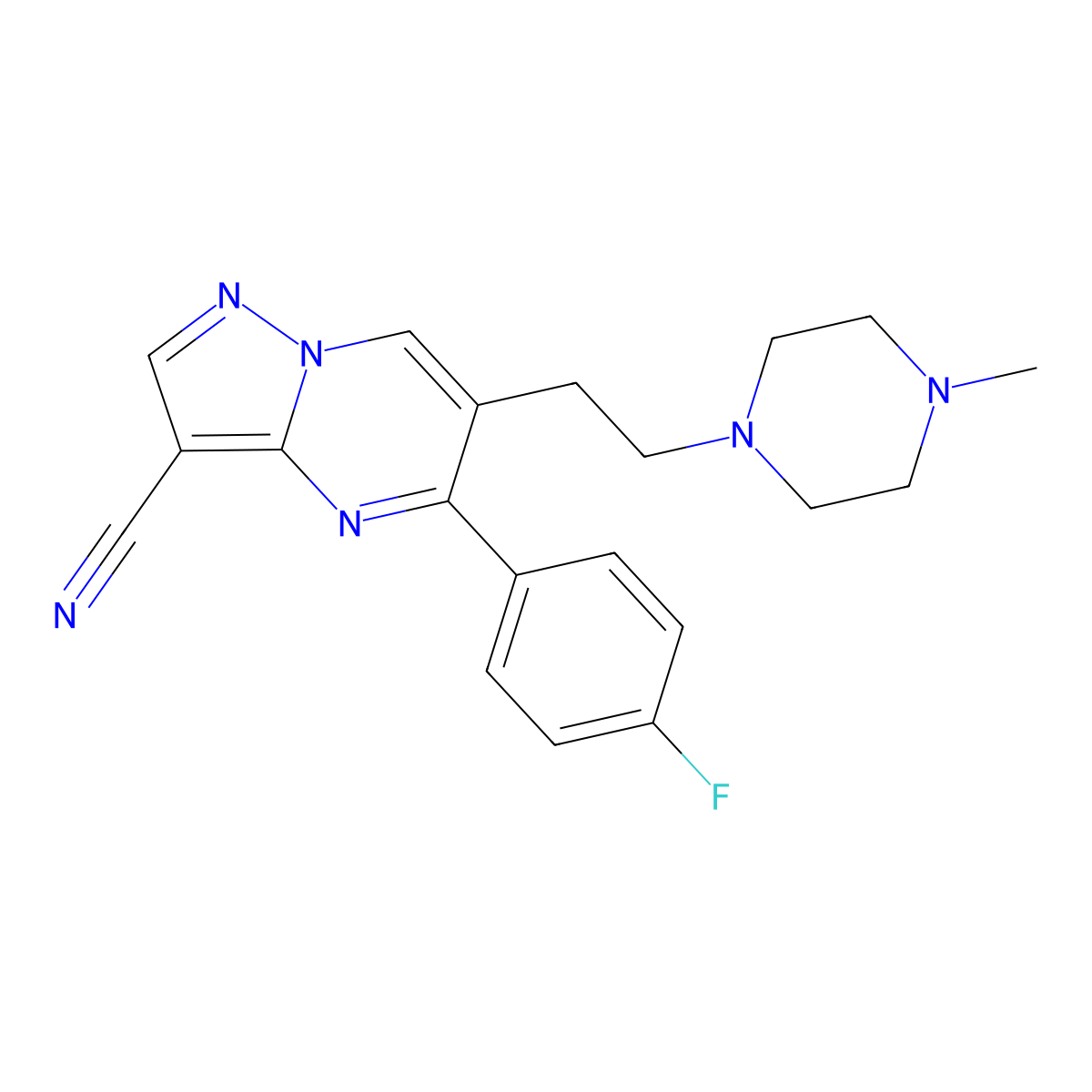 5-(4-Fluorophenyl)-6-[2-(4-methylpiperazino)ethyl]pyrazolo[1,5-a]pyrimidine-3-carbonitrile molecular structure, CAS 860612-14-2