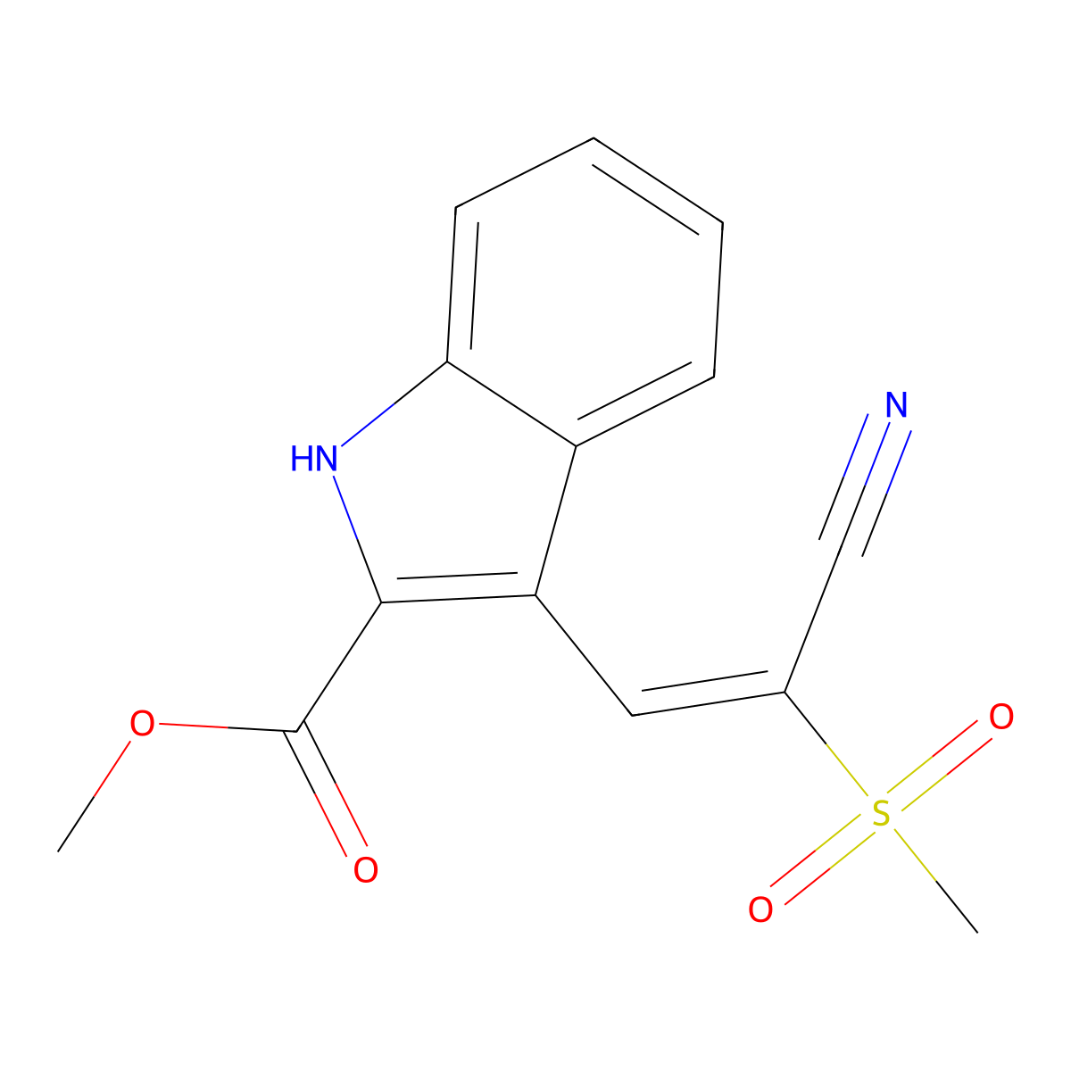 methyl 3-[(1E)-2-cyano-2-methanesulfonyleth-1-en-1-yl]-1H-indole-2-carboxylate molecular structure, CAS 860612-16-4
