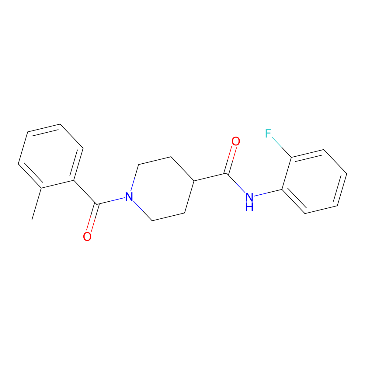 N-(2-fluorophenyl)-1-(2-methylbenzoyl)piperidine-4-carboxamide molecular structure, CAS 860614-56-8