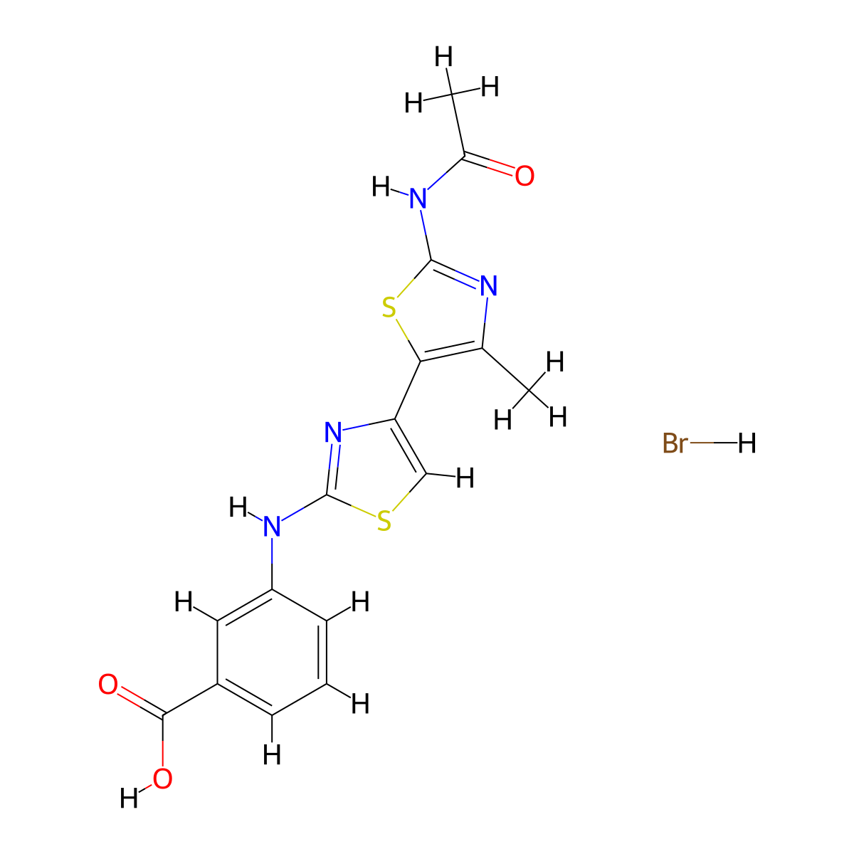 3-((2'-Acetamido-4'-methyl-[4,5'-bithiazol]-2-yl)amino)benzoicacidhydrobromide molecular structure, CAS 860619-22-3