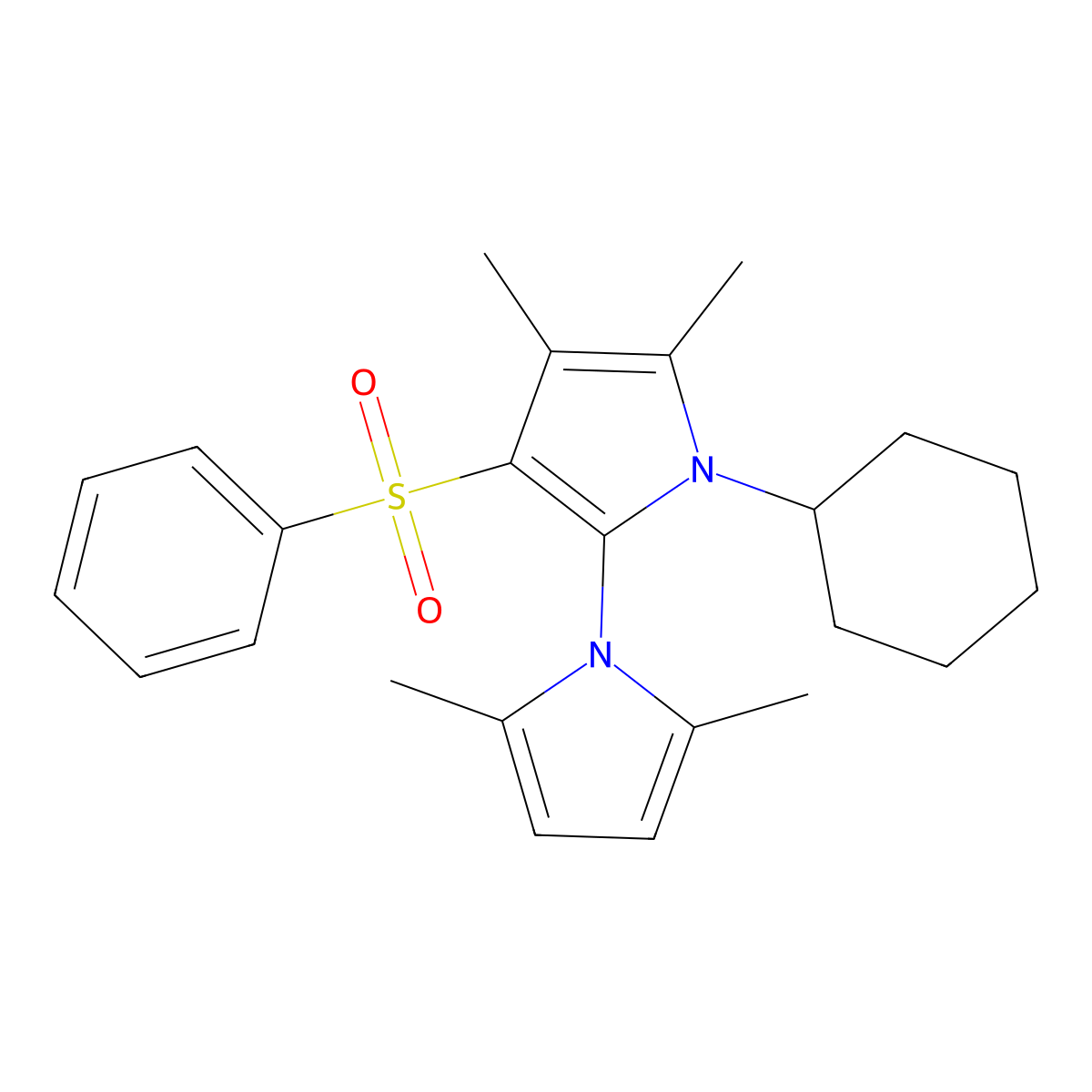 3-(Benzenesulfonyl)-1-cyclohexyl-2-(2,5-dimethylpyrrol-1-yl)-4,5-dimethylpyrrole molecular structure, CAS 860648-62-0