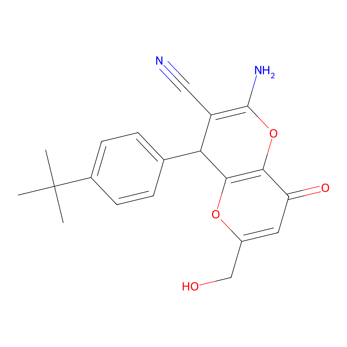 2-amino-4-(4-tert-butylphenyl)-6-(hydroxymethyl)-8-oxo-4H-pyrano[3,2-b]pyran-3-carbonitrile molecular structure, CAS 860648-65-3