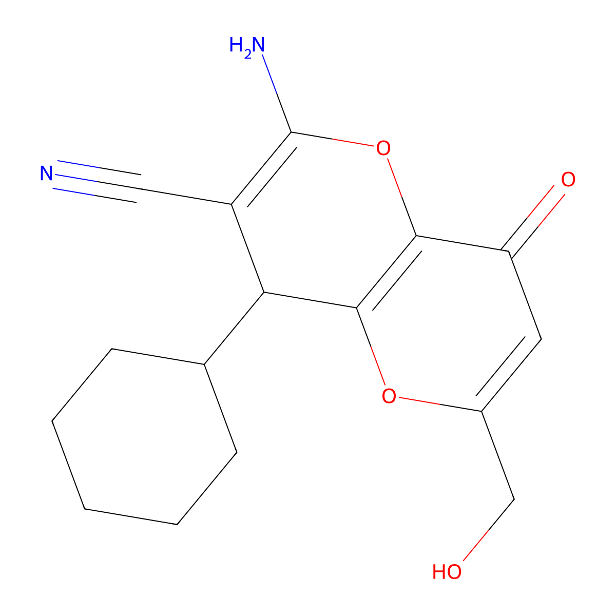2-Amino-4-cyclohexyl-6-(hydroxymethyl)-8-oxo-4,8-dihydropyrano[3,2-b]pyran-3-carbonitrile molecular structure, CAS 860648-68-6