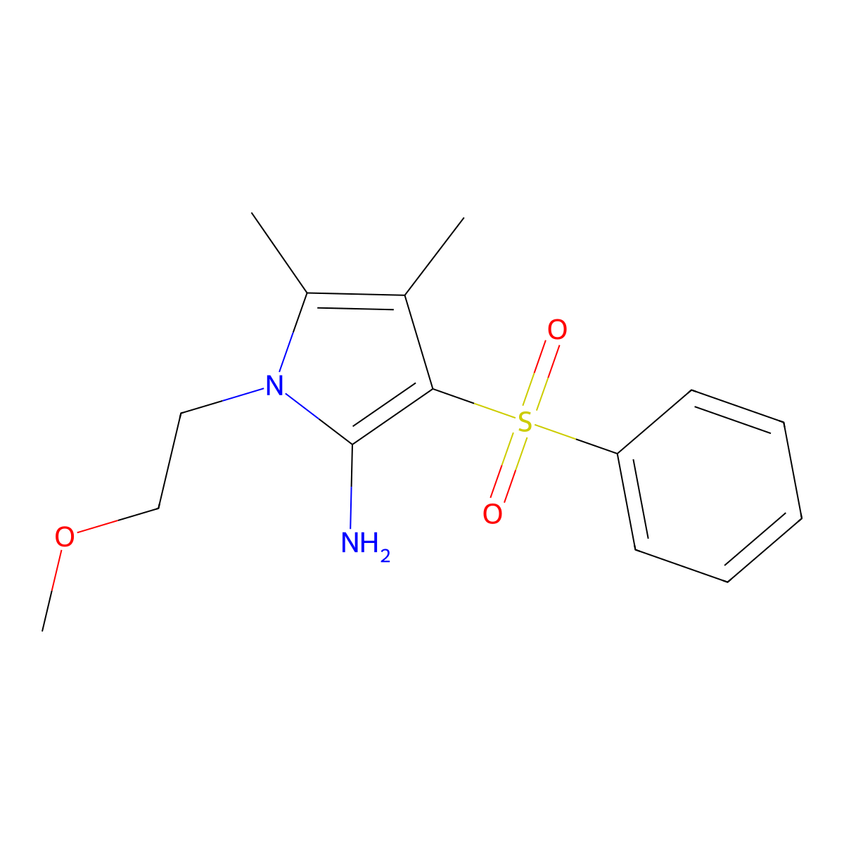 1-(2-Methoxyethyl)-4,5-dimethyl-3-(phenylsulfonyl)-1H-pyrrol-2-amine molecular structure, CAS 860648-70-0