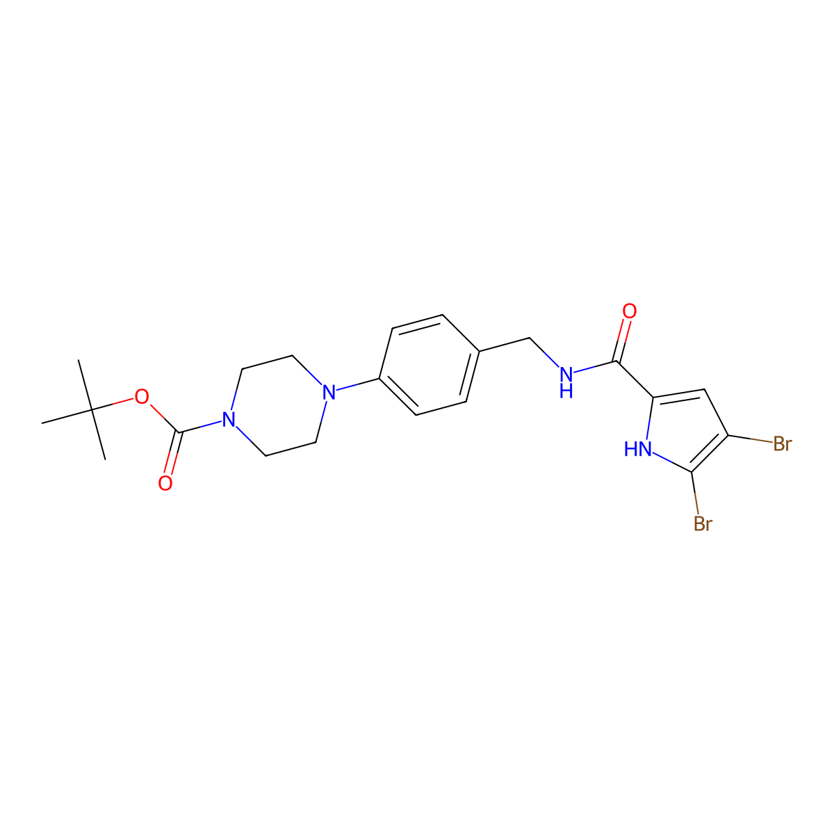 tert-butyl 4-[4-({[(4,5-dibromo-1H-pyrrol-2-yl)carbonyl]amino}methyl)phenyl]tetrahydro-1(2H)-pyrazinecarboxylate molecular structure, CAS 860648-73-3