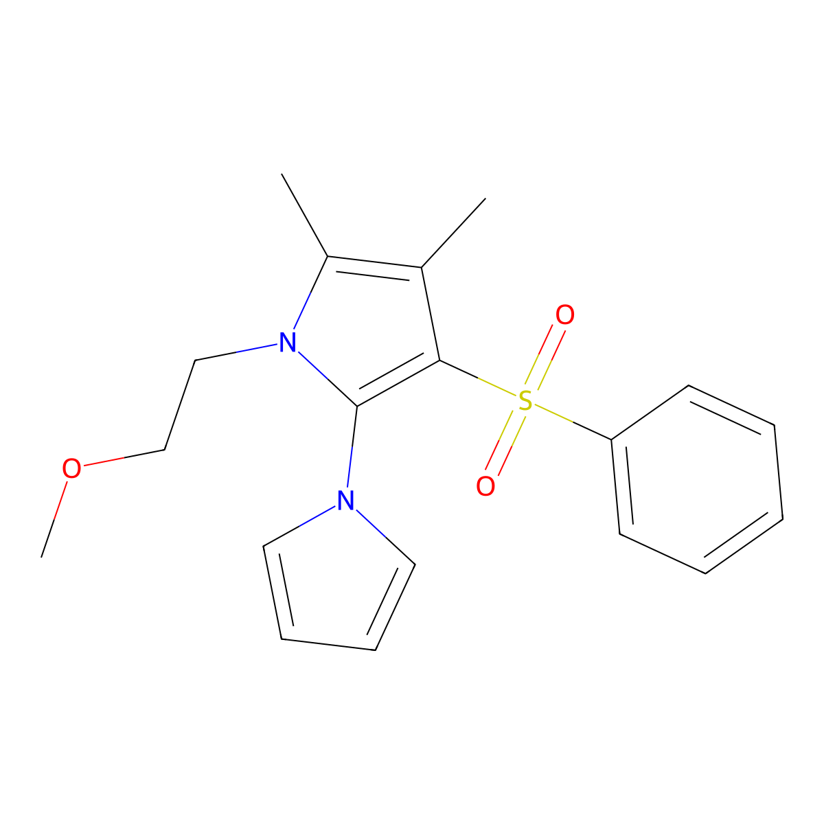 4-(Benzenesulfonyl)-1-(2-methoxyethyl)-2,3-dimethyl-5-pyrrol-1-ylpyrrole molecular structure, CAS 860648-74-4