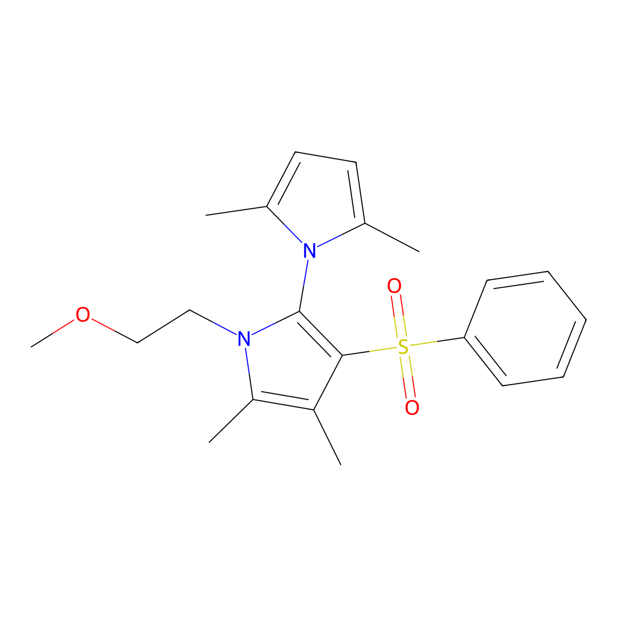 3-(Benzenesulfonyl)-2-(2,5-dimethylpyrrol-1-yl)-1-(2-methoxyethyl)-4,5-dimethylpyrrole molecular structure, CAS 860648-77-7