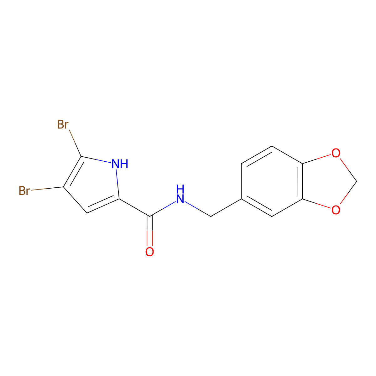 N-(1,3-benzodioxol-5-ylmethyl)-4,5-dibromo-1H-pyrrole-2-carboxamide molecular structure, CAS 860648-81-3