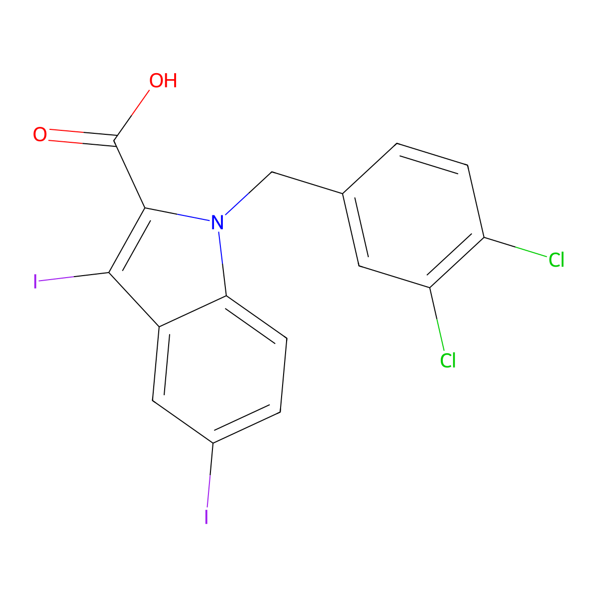 1-(3,4-dichlorobenzyl)-3,5-diiodo-1H-indole-2-carboxylic acid molecular structure, CAS 860648-96-0