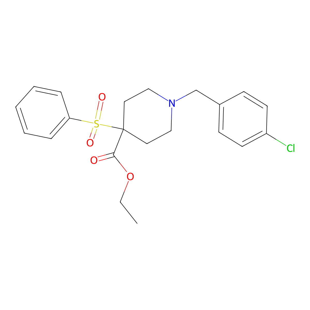 Ethyl 4-(benzenesulfonyl)-1-[(4-chlorophenyl)methyl]piperidine-4-carboxylate molecular structure, CAS 860649-14-5