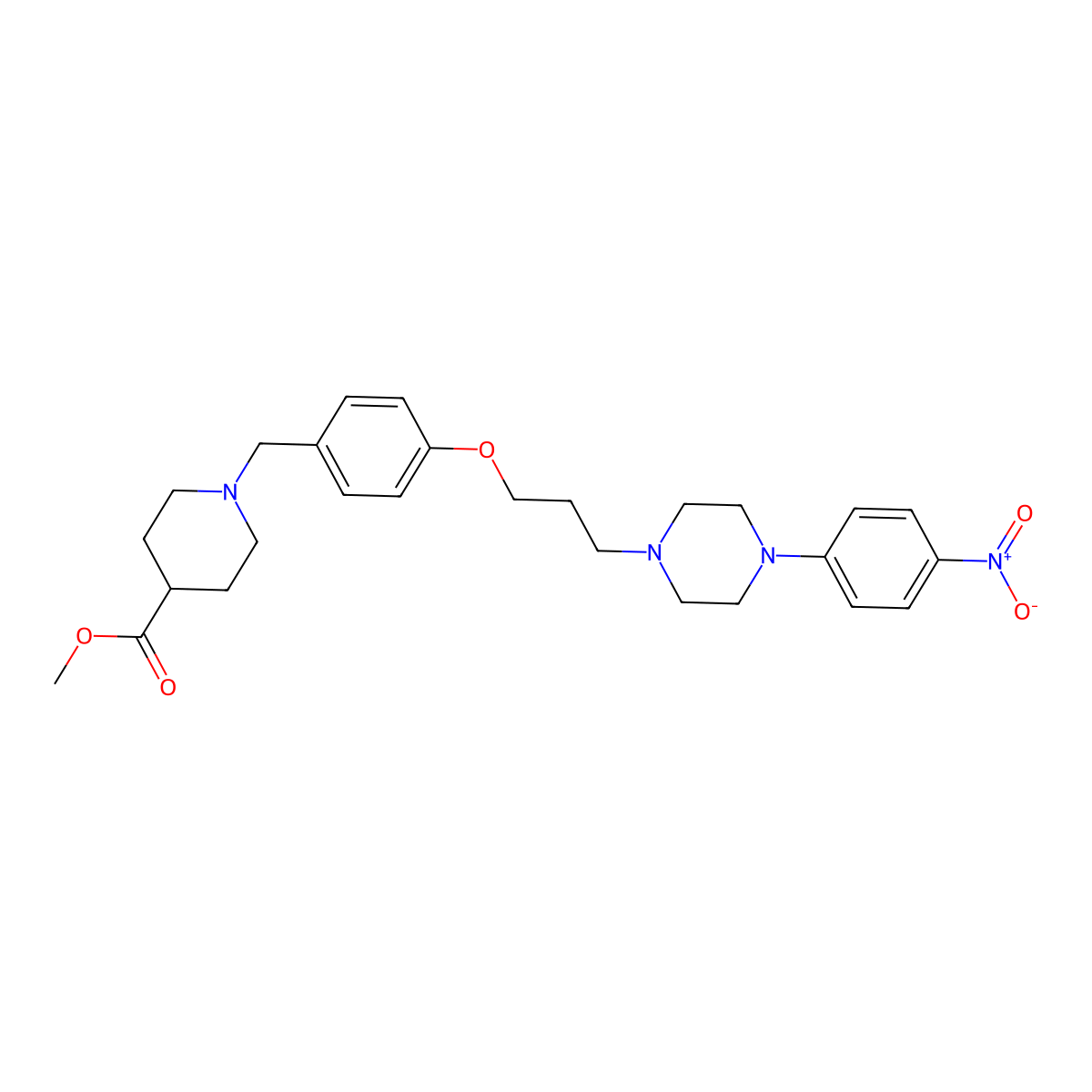 Methyl 1-(4-{3-[4-(4-nitrophenyl)piperazino]propoxy}benzyl)-4-piperidinecarboxylate molecular structure, CAS 860649-22-5
