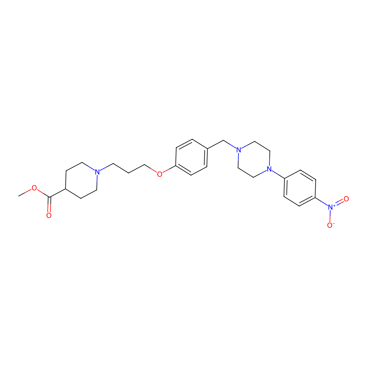 Methyl 1-[3-(4-{[4-(4-nitrophenyl)piperazino]methyl}phenoxy)propyl]-4-piperidinecarboxylate molecular structure, CAS 860649-27-0