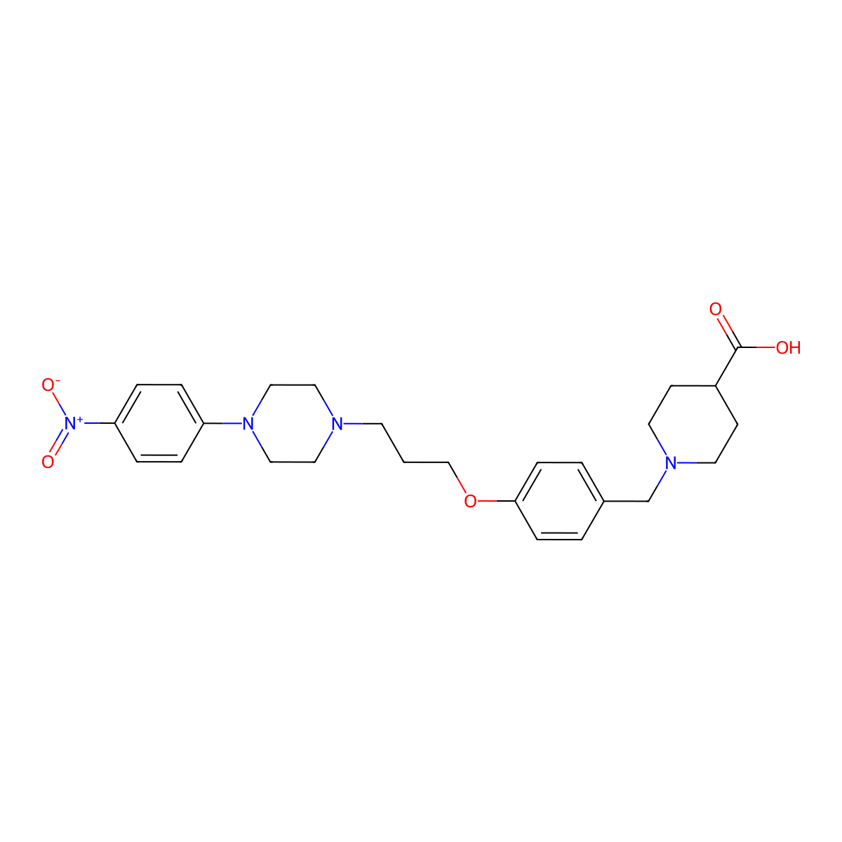 1-(4-{3-[4-(4-Nitrophenyl)piperazino]propoxy}benzyl)-4-piperidinecarboxylic acid molecular structure, CAS 860649-30-5