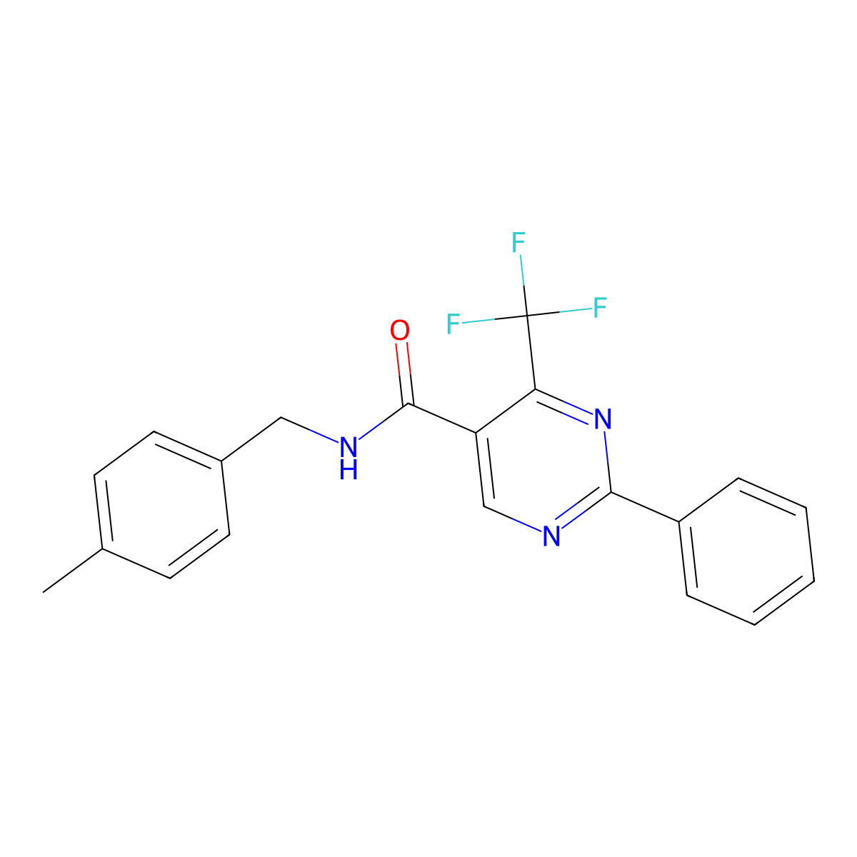 N-[(4-methylphenyl)methyl]-2-phenyl-4-(trifluoromethyl)pyrimidine-5-carboxamide molecular structure, CAS 860649-32-7
