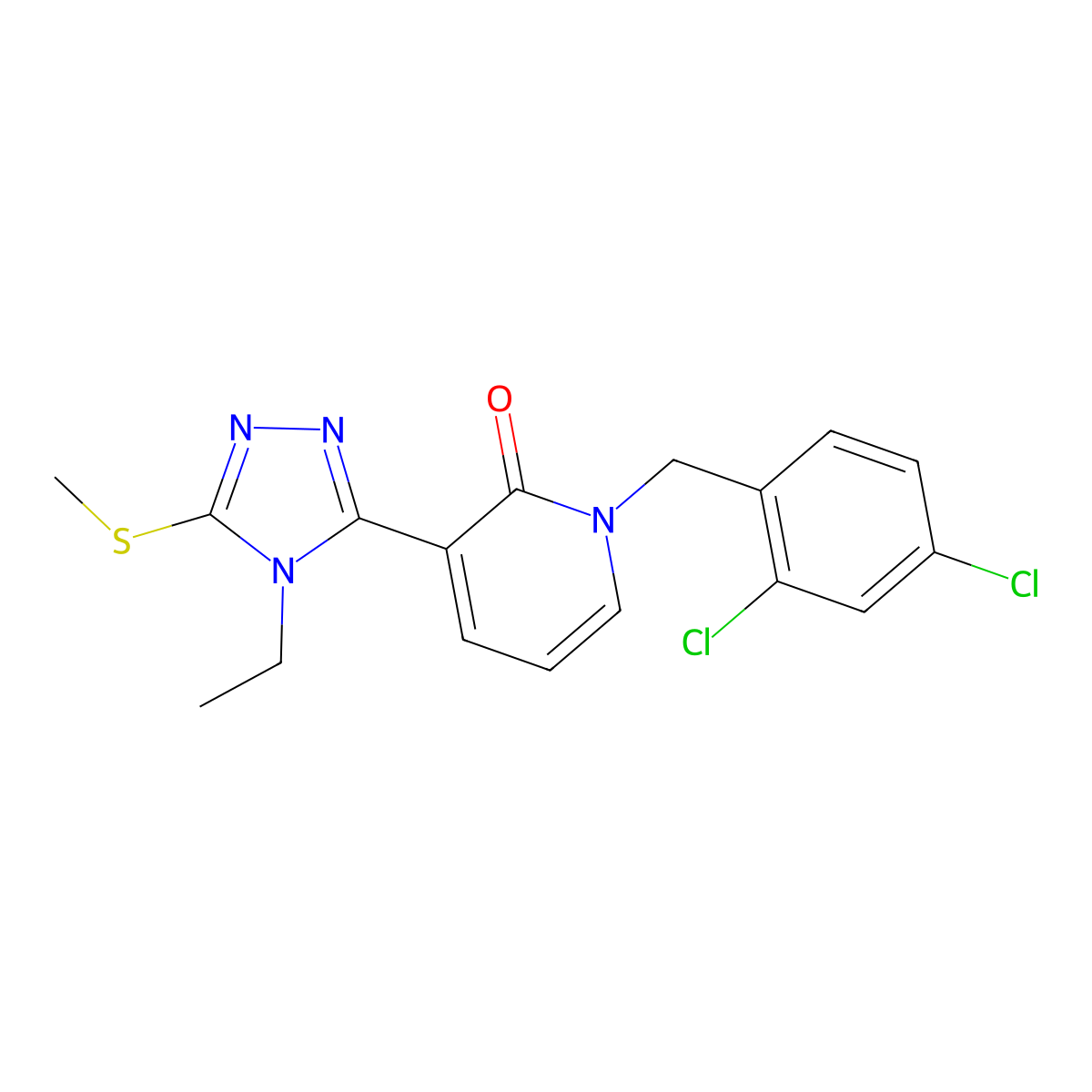 1-(2,4-dichlorobenzyl)-3-[4-ethyl-5-(methylsulfanyl)-4H-1,2,4-triazol-3-yl]-2(1H)-pyridinone molecular structure, CAS 860649-41-8