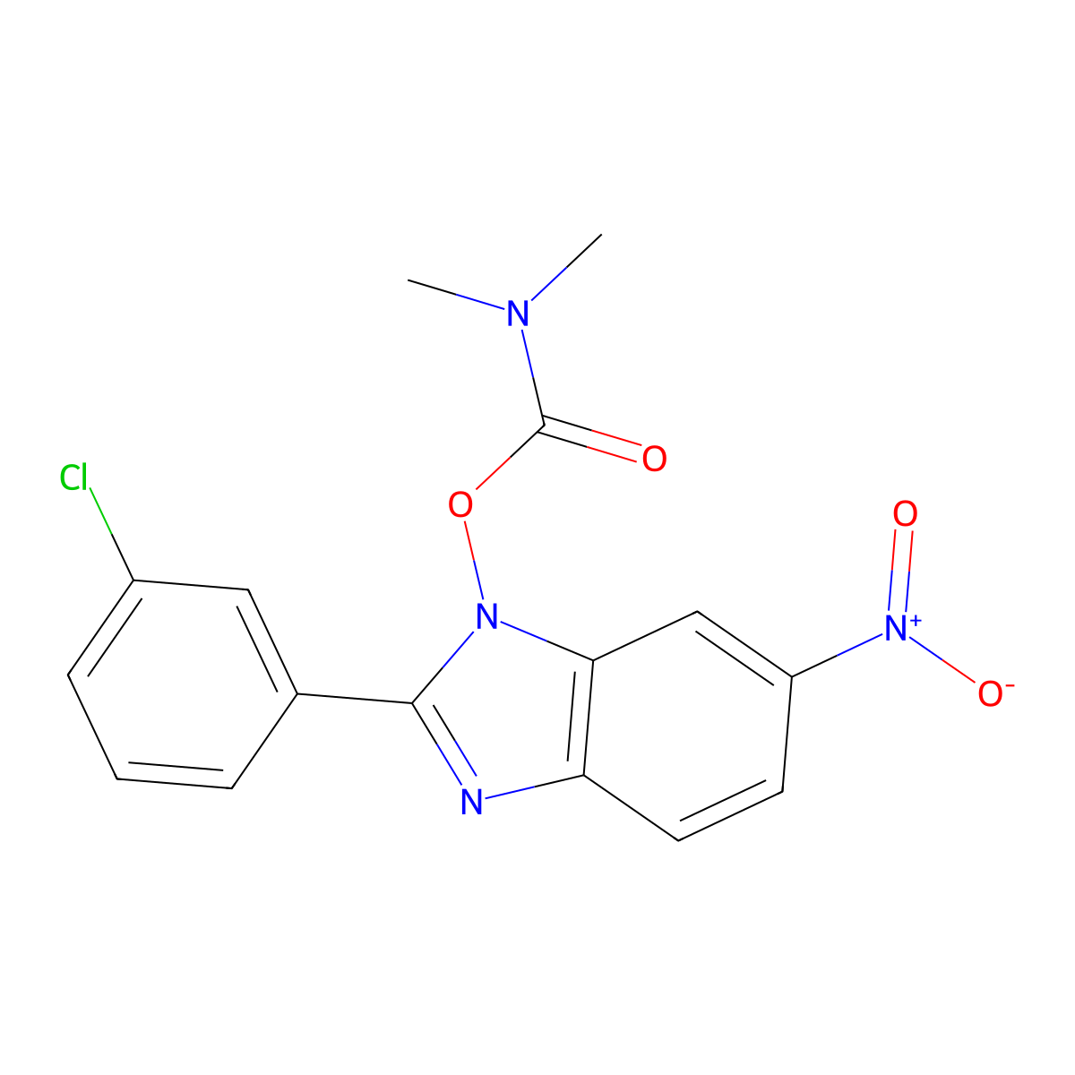 2-(3-chlorophenyl)-1-{[(dimethylamino)carbonyl]oxy}-6-nitro-1H-1,3-benzimidazole molecular structure, CAS 860649-46-3