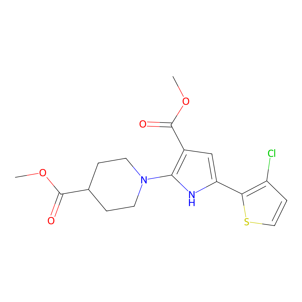 methyl 1-[5-(3-chloro-2-thienyl)-3-(methoxycarbonyl)-1H-pyrrol-2-yl]-4-piperidinecarboxylate molecular structure, CAS 860649-51-0