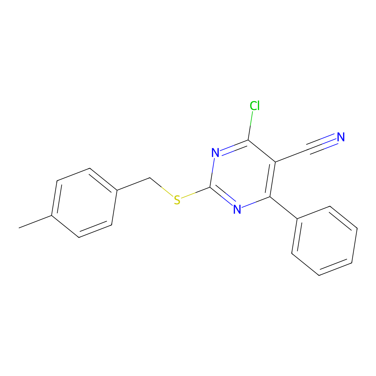 4-Chloro-2-[(4-methylbenzyl)sulfanyl]-6-phenyl-5-pyrimidinecarbonitrile molecular structure, CAS 860649-62-3