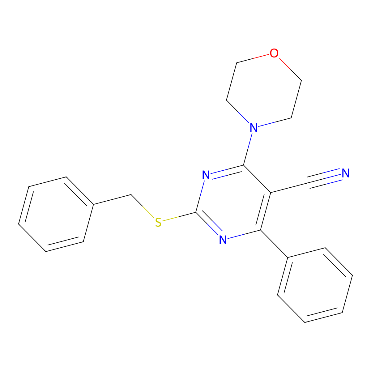 2-(Benzylsulfanyl)-4-morpholino-6-phenyl-5-pyrimidinecarbonitrile molecular structure, CAS 860649-63-4