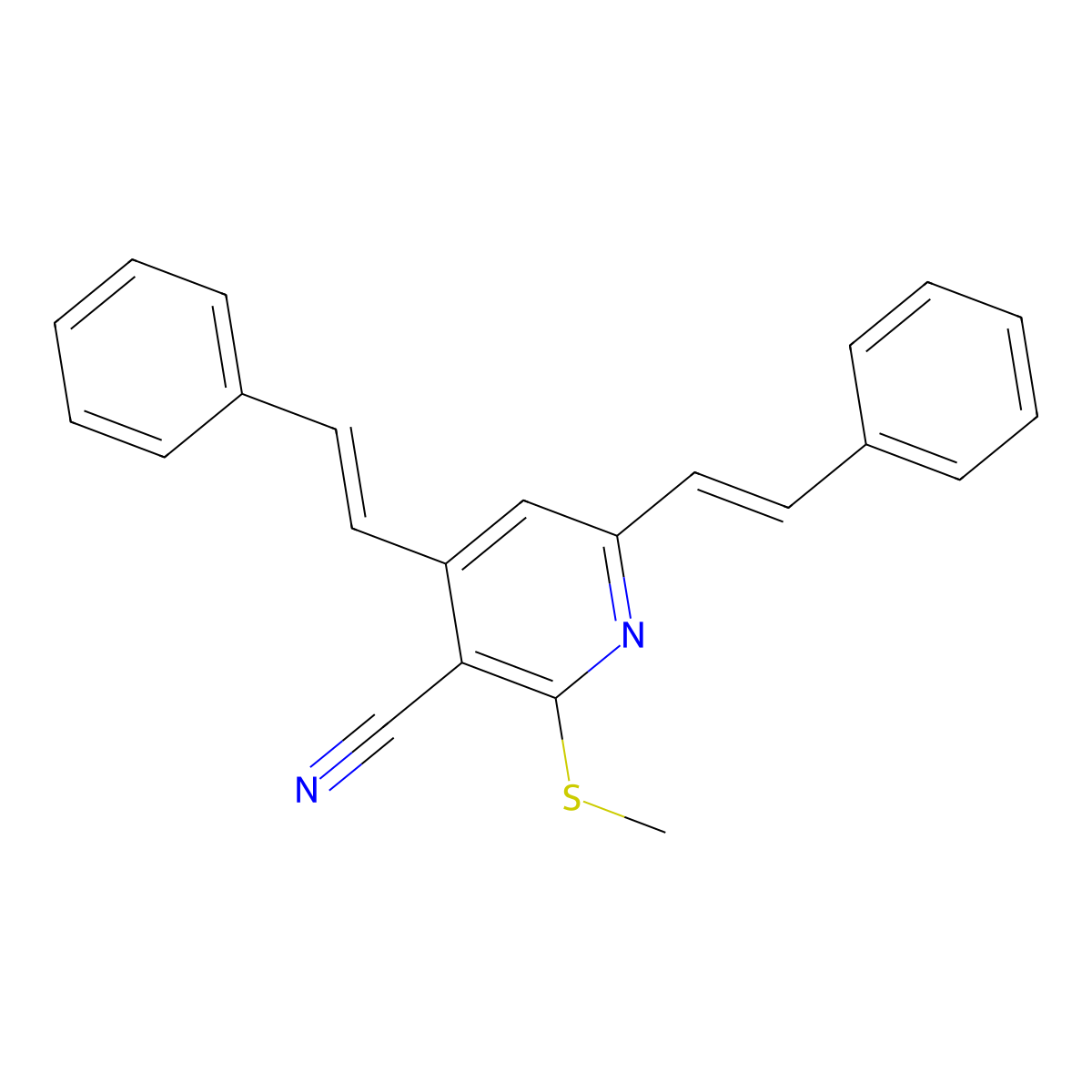 2-(methylsulfanyl)-4,6-bis[(E)-2-phenylethenyl]nicotinonitrile molecular structure, CAS 860649-66-7