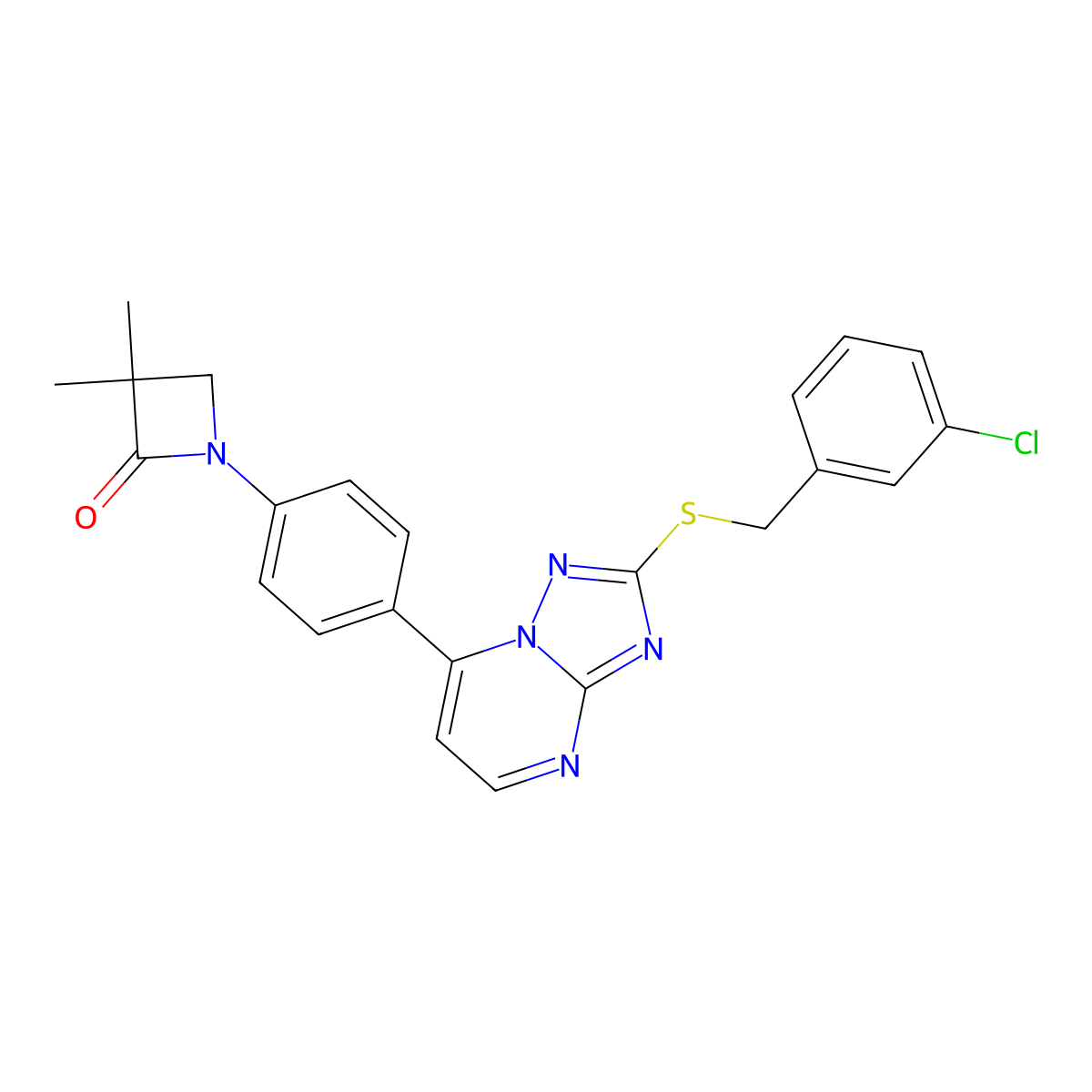 1-(4-{2-[(3-Chlorobenzyl)sulfanyl][1,2,4]triazolo[1,5-a]pyrimidin-7-yl}phenyl)-3,3-dimethyl-2-azetanone molecular structure, CAS 860649-70-3