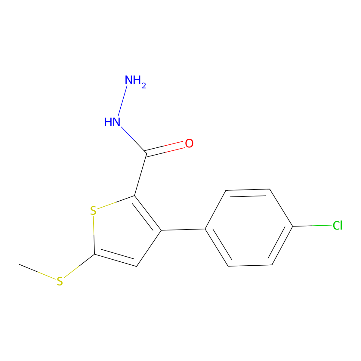 3-(4-Chlorophenyl)-5-(methylsulfanyl)-2-thiophenecarbohydrazide molecular structure, CAS 860649-93-0
