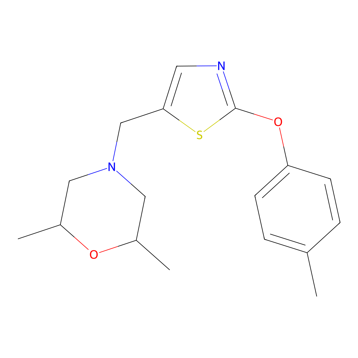 2,6-Dimethyl-4-{[2-(4-methylphenoxy)-1,3-thiazol-5-yl]methyl}morpholine molecular structure, CAS 860650-05-1