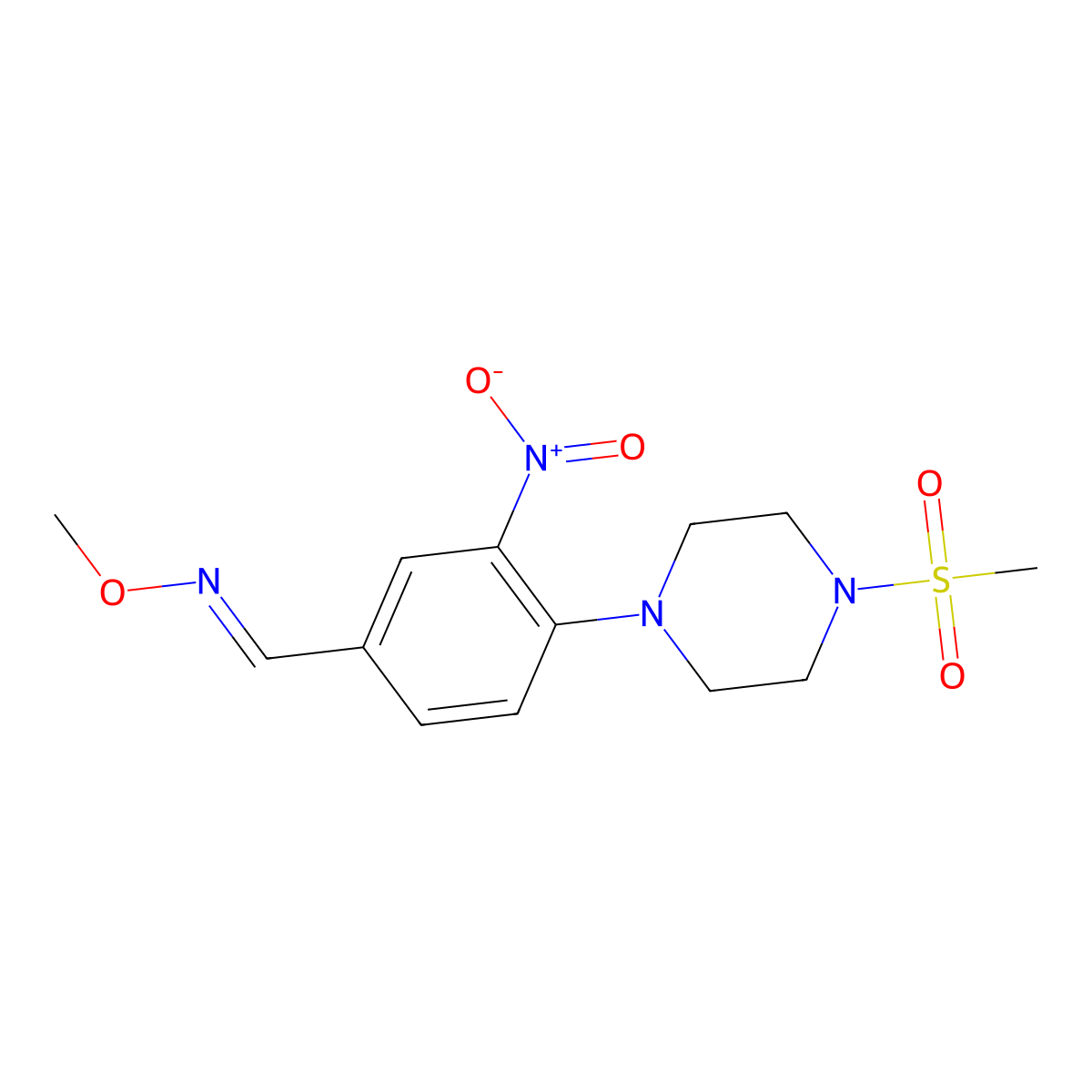 4-[4-(methylsulfonyl)piperazino]-3-nitrobenzenecarbaldehyde O-methyloxime molecular structure, CAS 860650-10-8