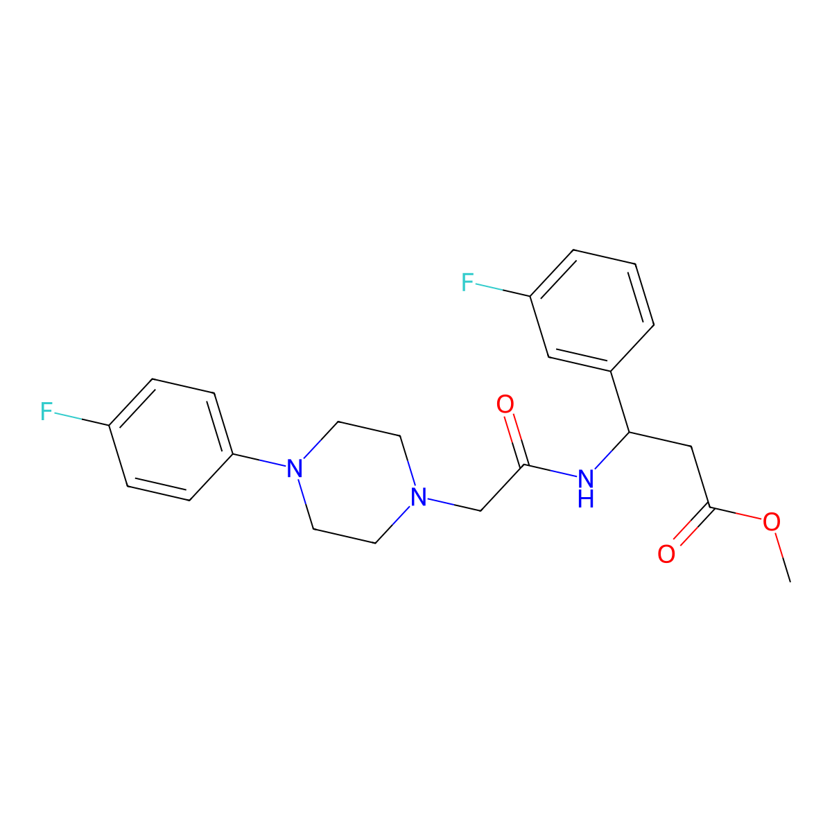 Methyl 3-(3-fluorophenyl)-3-({2-[4-(4-fluorophenyl)piperazino]acetyl}amino)propanoate molecular structure, CAS 860650-15-3