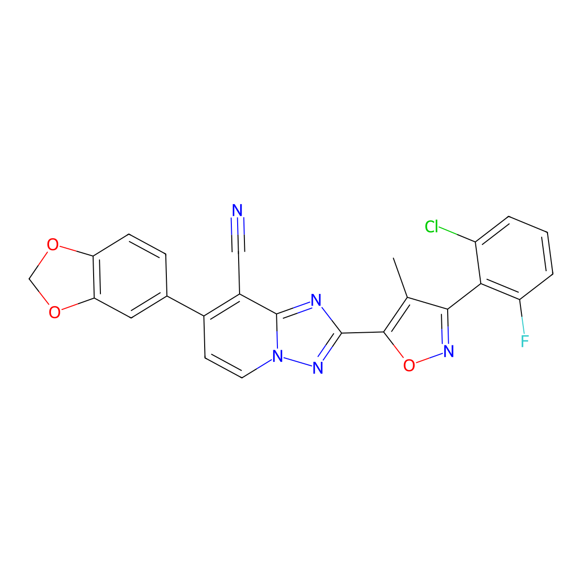 7-(1,3-Benzodioxol-5-yl)-2-[3-(2-chloro-6-fluorophenyl)-4-methyl-5-isoxazolyl][1,2,4]triazolo[1,5-a]pyridine-8-carbonitrile molecular structure, CAS 860650-23-3