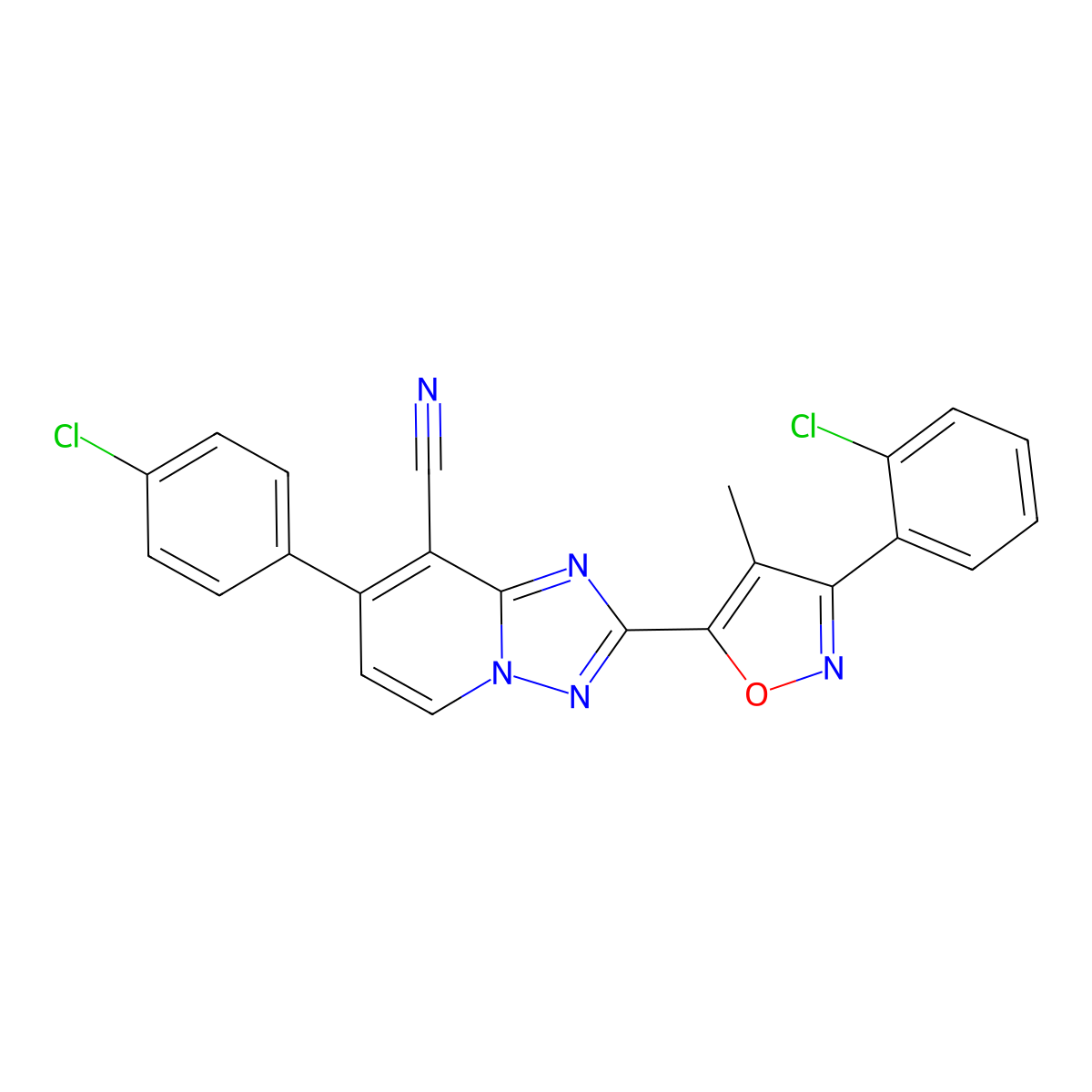 7-(4-Chlorophenyl)-2-[3-(2-chlorophenyl)-4-methyl-1,2-oxazol-5-yl]-[1,2,4]triazolo[1,5-a]pyridine-8-carbonitrile molecular structure, CAS 860650-25-5