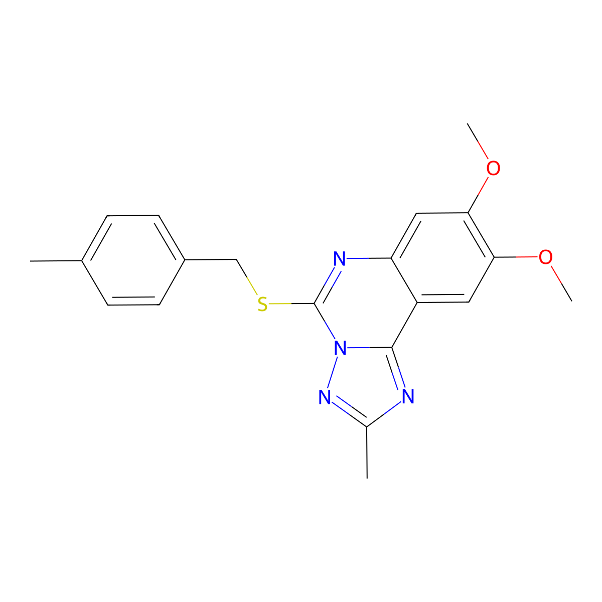 8,9-Dimethoxy-2-methyl-5-((4-methylbenzyl)thio)-[1,2,4]triazolo[1,5-c]quinazoline molecular structure, CAS 860650-26-6