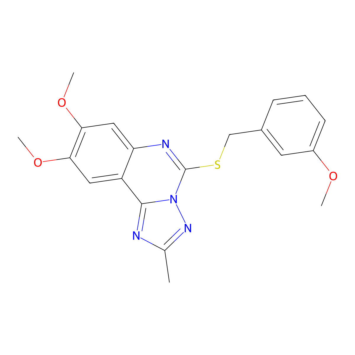 8,9-Dimethoxy-5-[(3-methoxybenzyl)sulfanyl]-2-methyl[1,2,4]triazolo[1,5-c]quinazoline molecular structure, CAS 860650-27-7