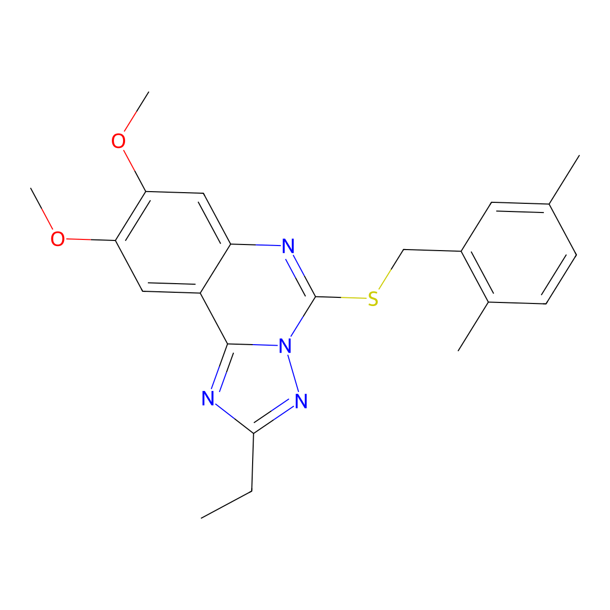 5-[(2,5-Dimethylbenzyl)sulfanyl]-2-ethyl-8,9-dimethoxy[1,2,4]triazolo[1,5-c]quinazoline molecular structure, CAS 860650-31-3