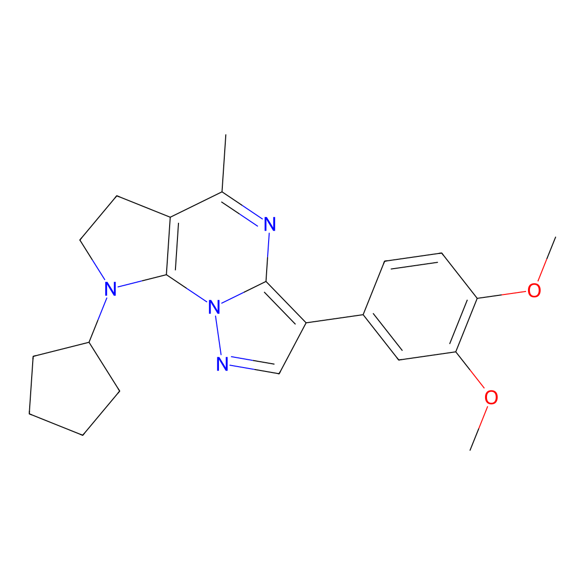8-cyclopentyl-3-(3,4-dimethoxyphenyl)-5-methyl-7,8-dihydro-6H-pyrazolo[1,5-a]pyrrolo[3,2-e]pyrimidine molecular structure, CAS 860650-34-6
